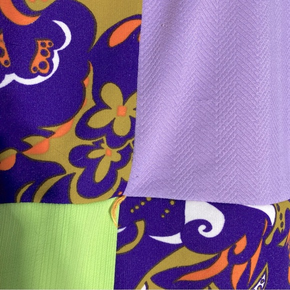 Vintage 70s Handmade Purple Green Yellow Patchwork Quilt - Picture 7 of 16